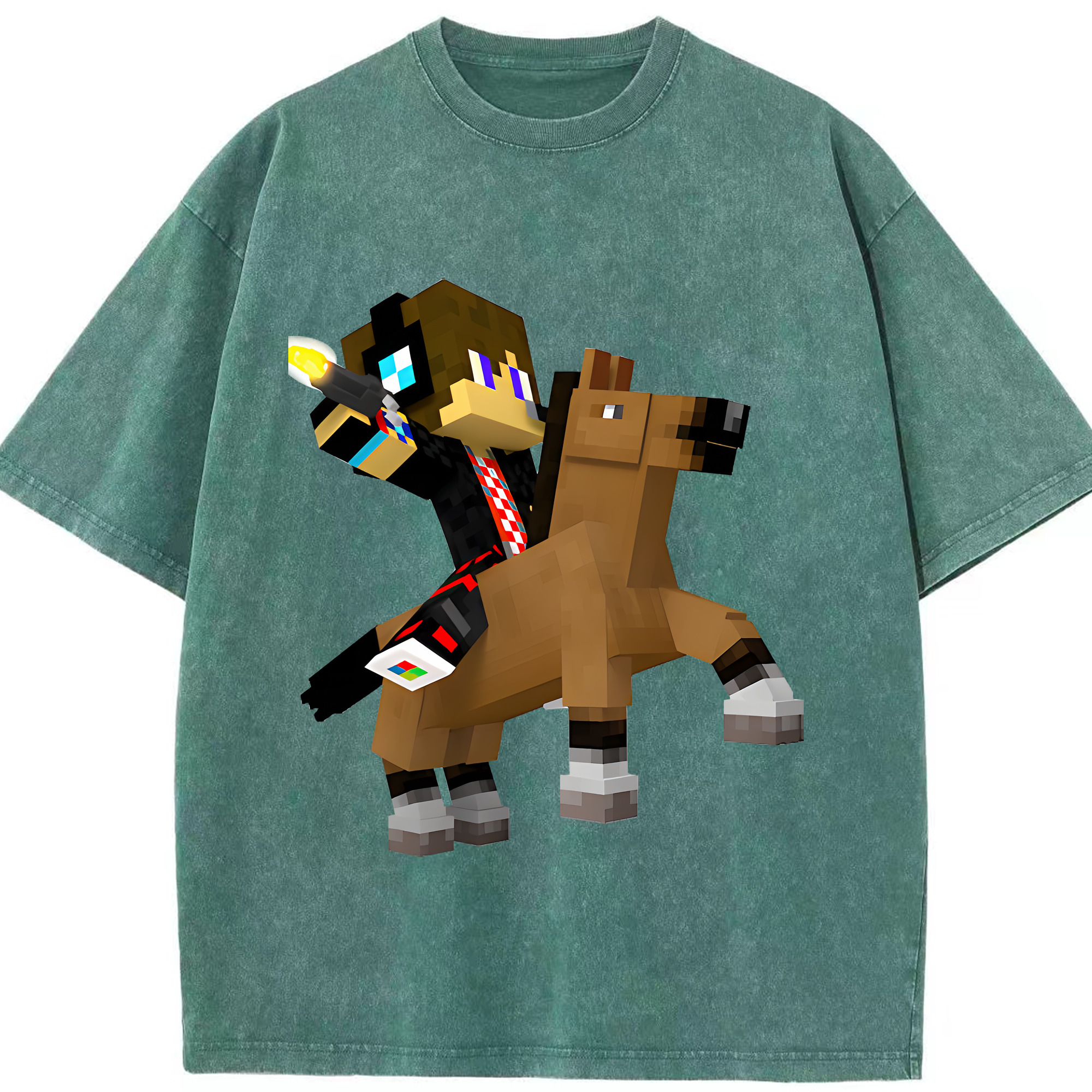 （画像用） マインクラフト ブロックの世界 Minecraft MC Block world 綿100% ヴィンテージ風 半袖Tシャツ（フロントプリント）